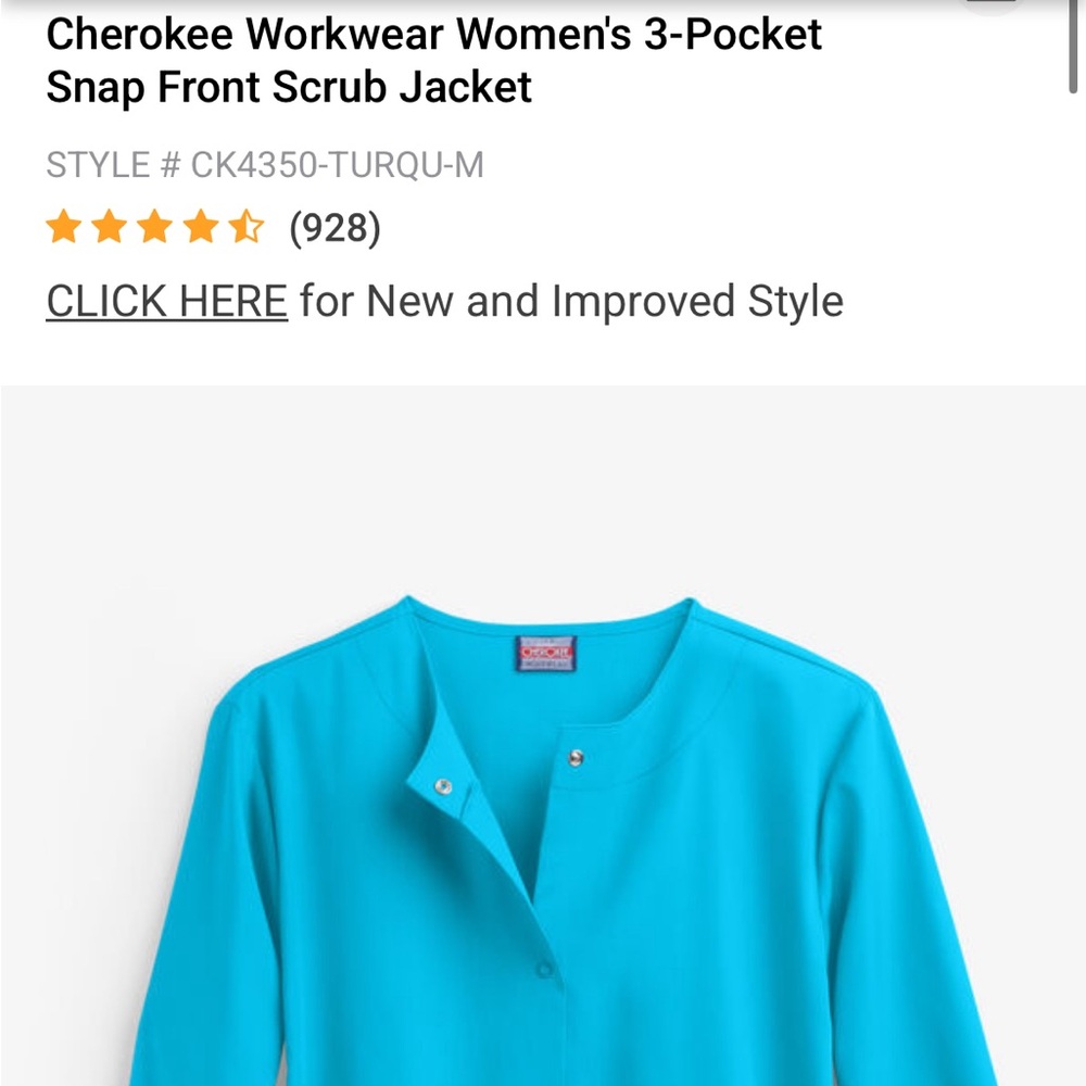 Cherokee Workwear Women's 3-Pocket Snap Front Scrub Jacket, Turquoise , size S